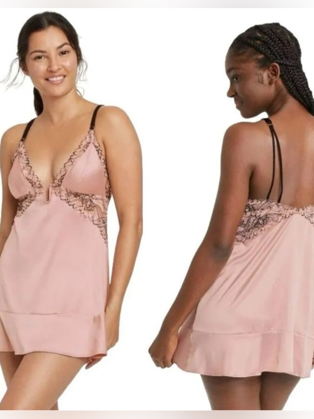 Auden  Pink & Black Floral Lightly Lined Babydoll Teddy medium